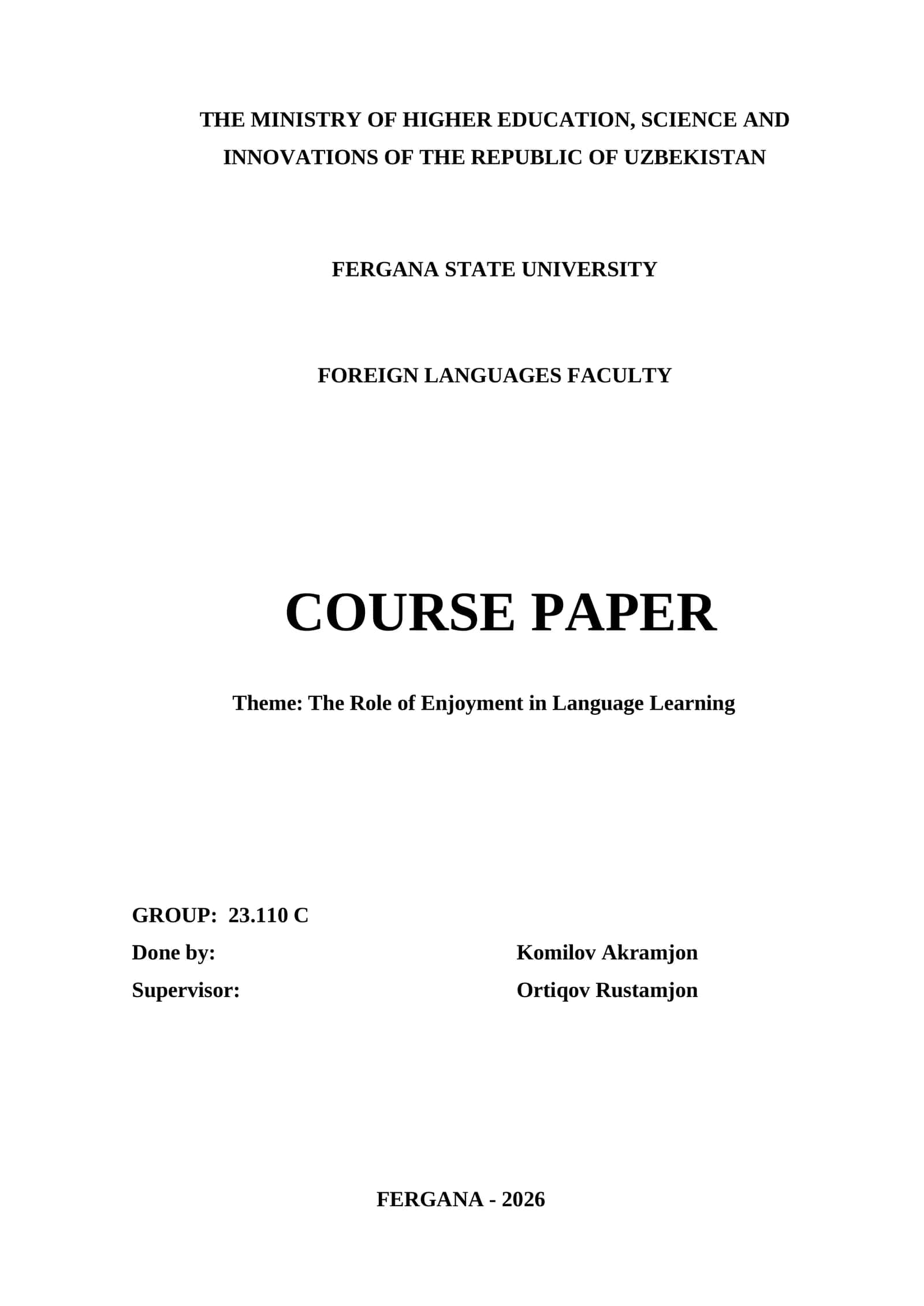 Course Paper on "The Role of Enjoyment in Language Learning" 1