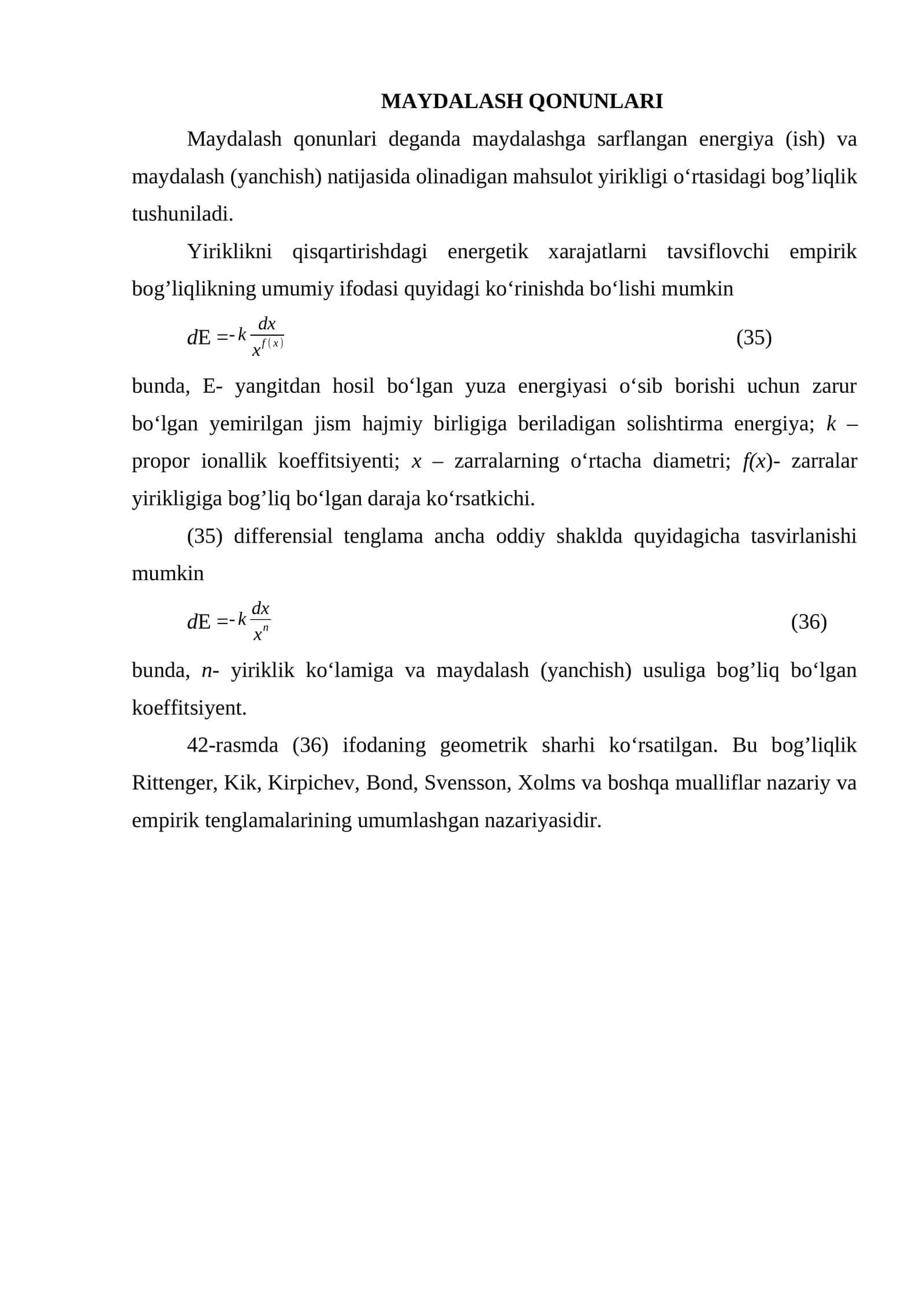 MAYDALASH QONUNLARI 1
