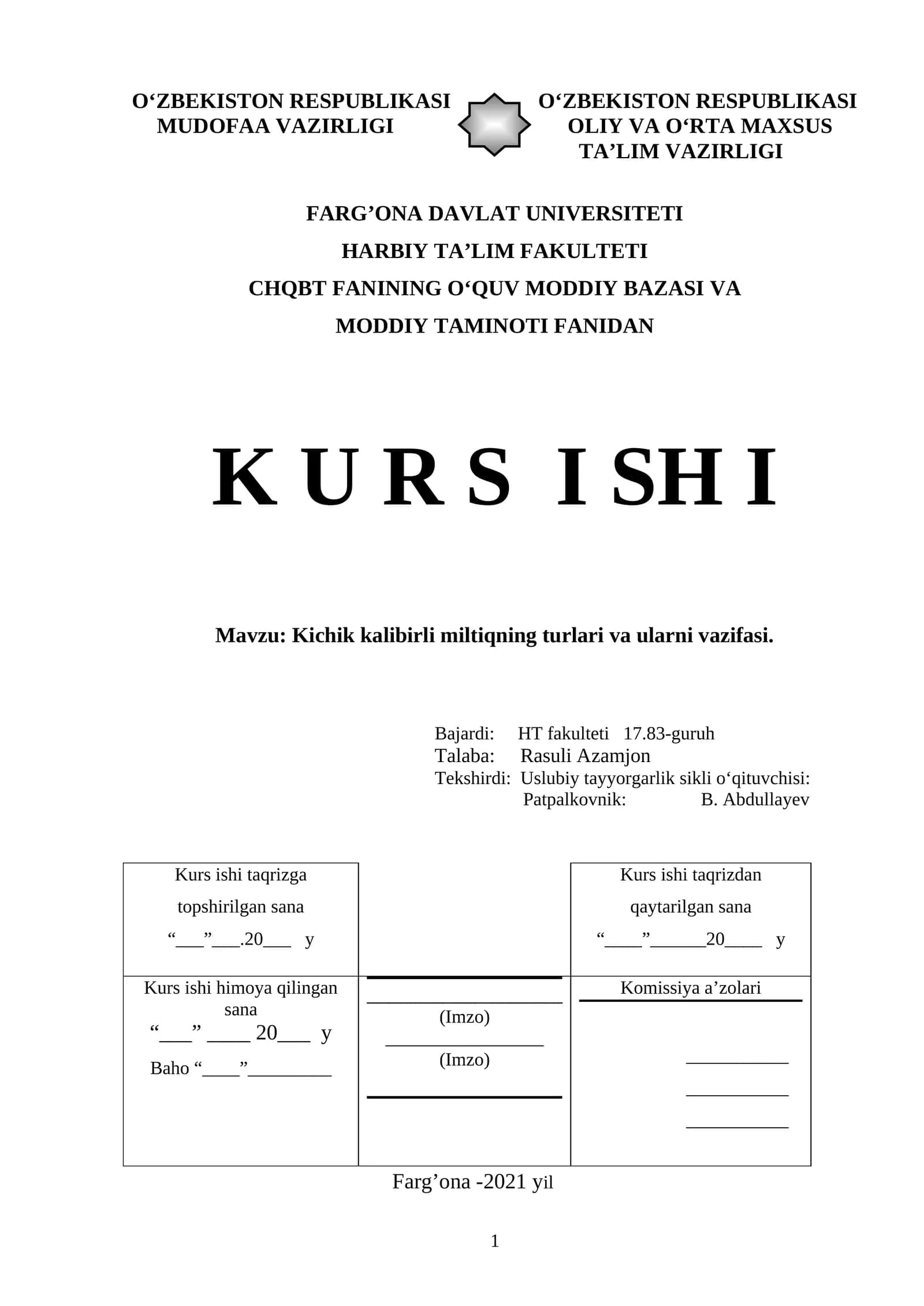 Kichik kalibirli miltiqning turlari va ularni vazifasi 1
