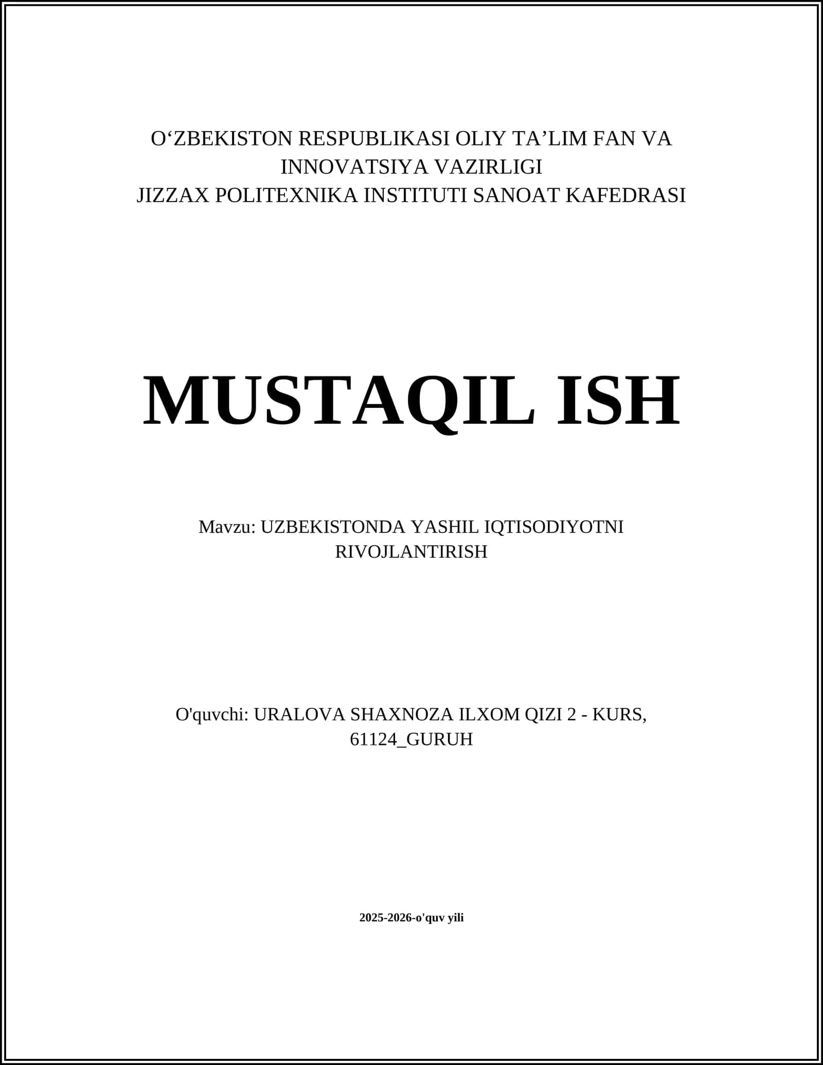 UZBEKISTONDA YASHIL IQTISODIYOTNI RIVOJLANTIRISH 1