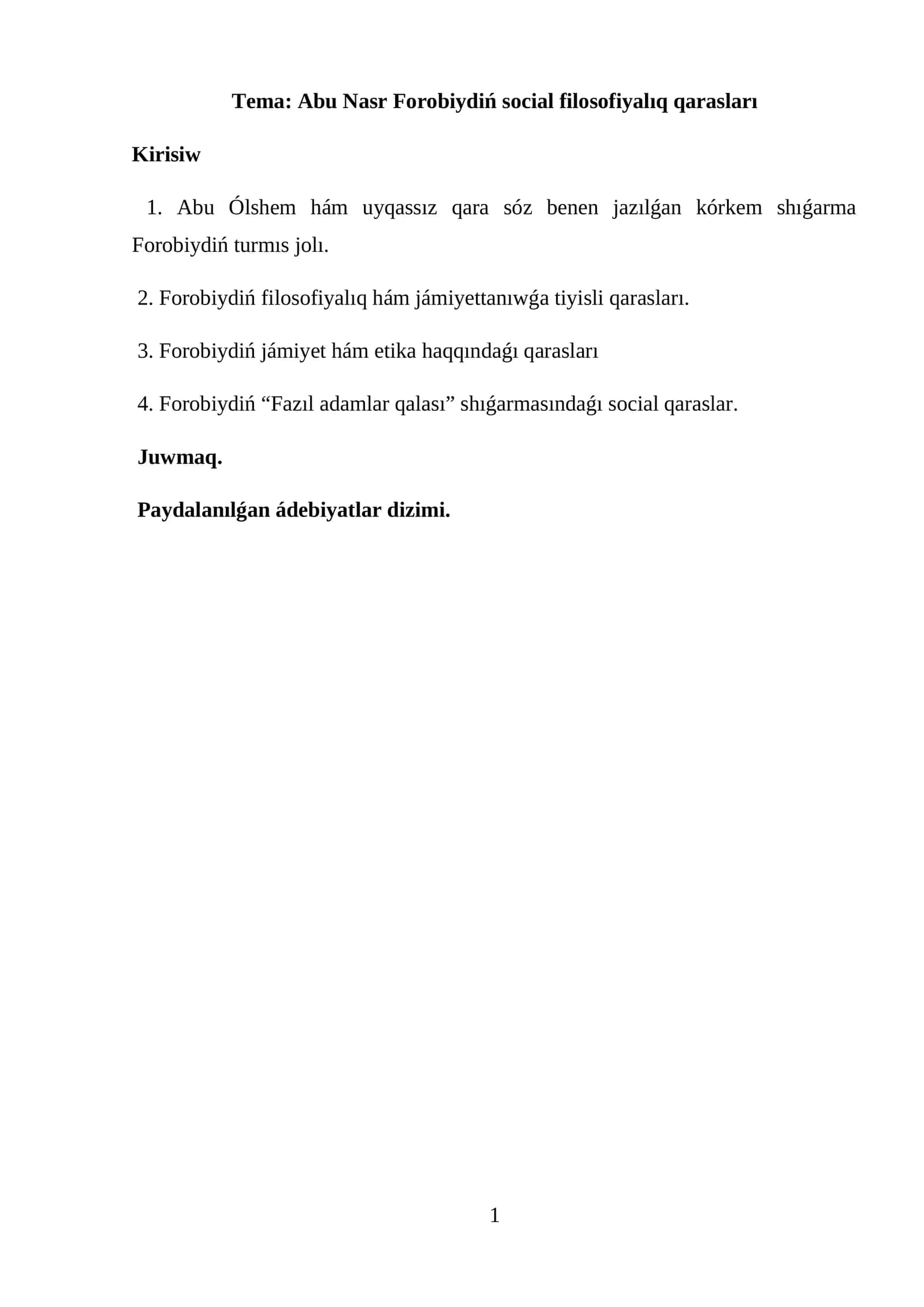 Abu Nasr Forobiydiń social filosofiyalıq qarasları 1