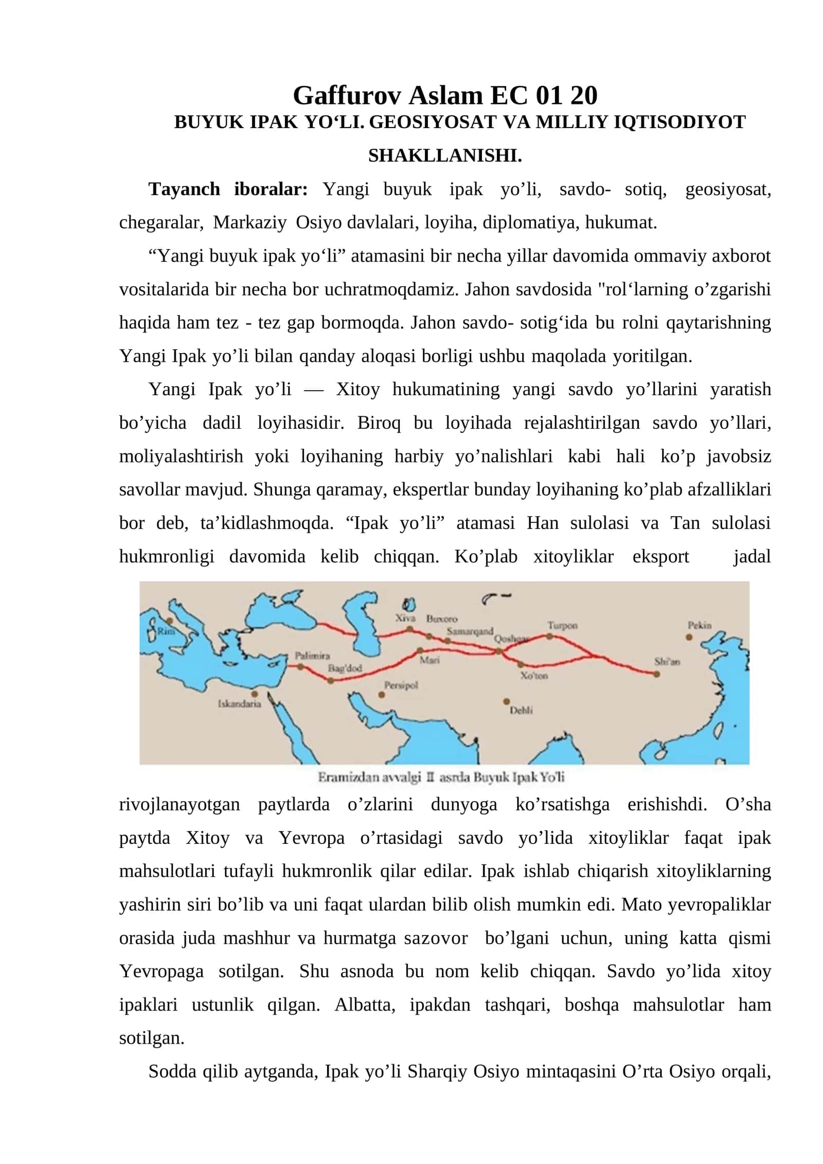 BUYUK IPAK YO‘LI. GEOSIYOSAT VA MILLIY IQTISODIYOT SHAKLLANISHI 1