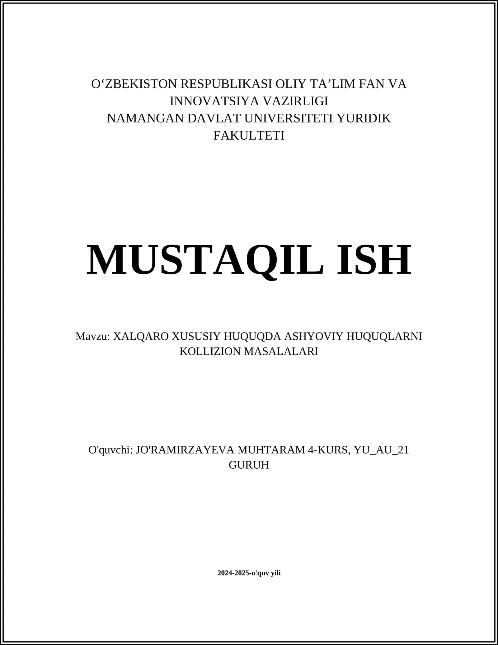 Xalqaro Xususiy Huquqda Ashyoviy Huquqlarni Kollizion Masalalari 1