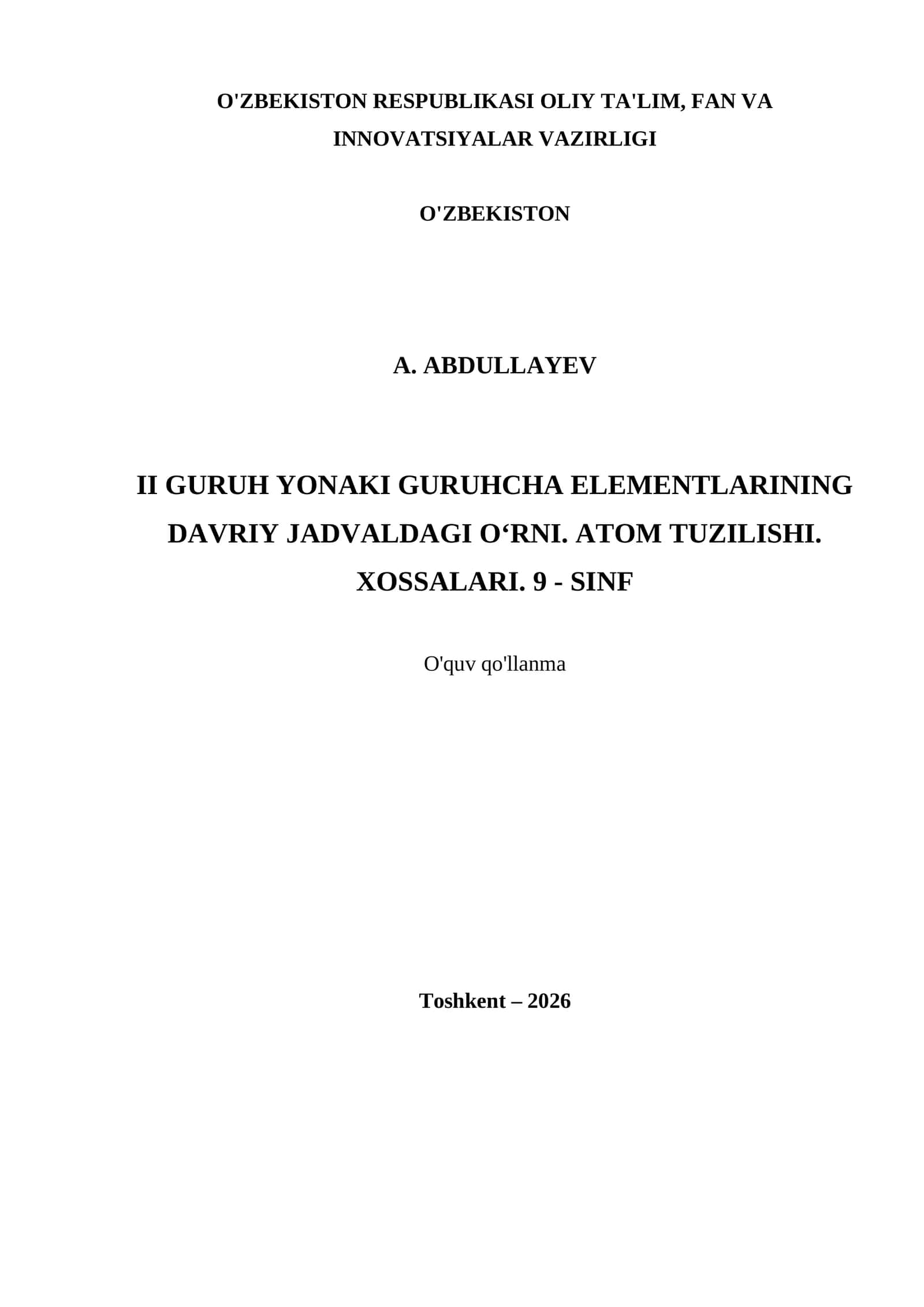 II GURUH YONAKI GURUHCHA ELEMENTLARINING DAVRIY JADVALDAGI O‘RNI. ATOM TUZILISHI. XOSSALARI. 9 - SINF 1