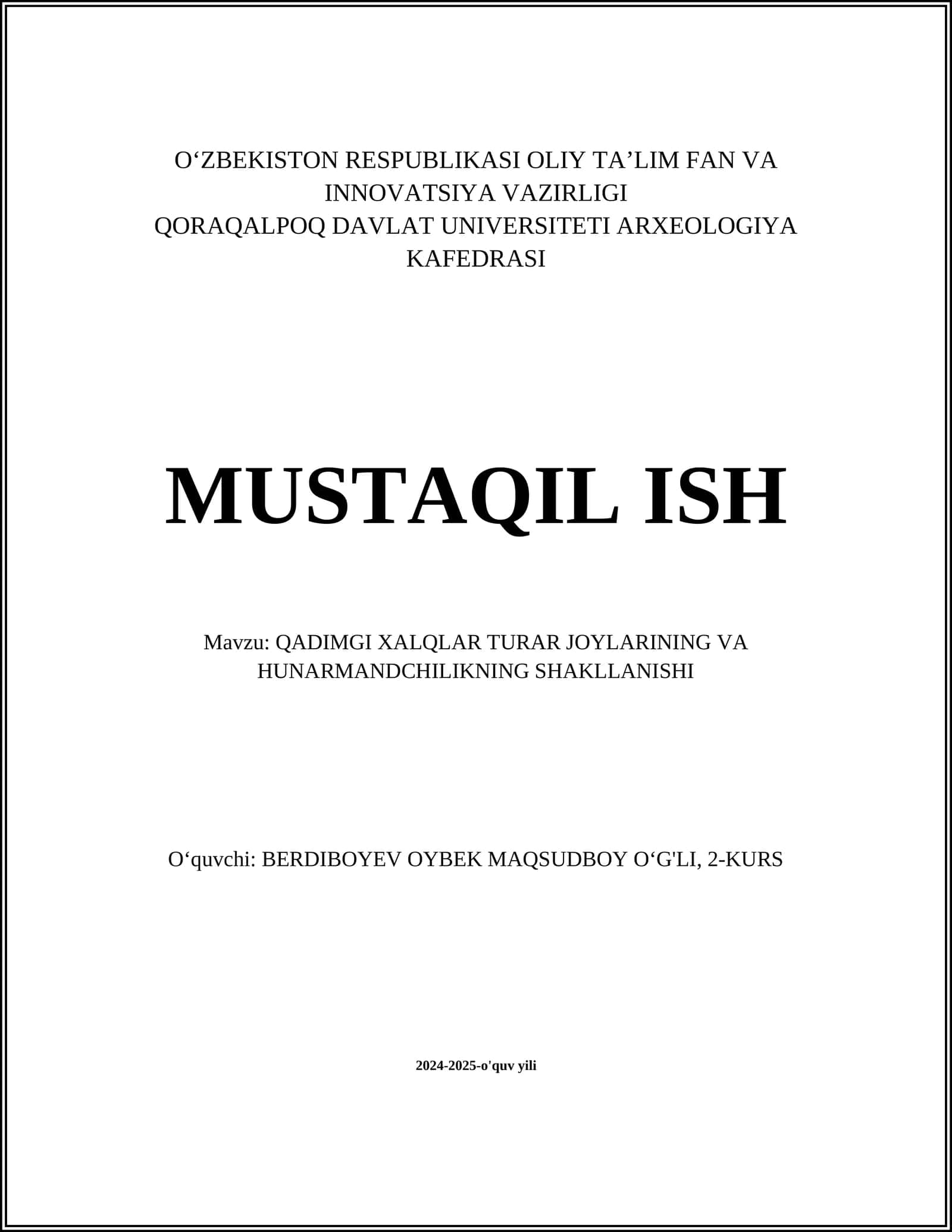 QADIMGI XALQLAR TURAR JOYLARINING VA HUNARMANDCHILIKNING SHAKLLANISHI 1