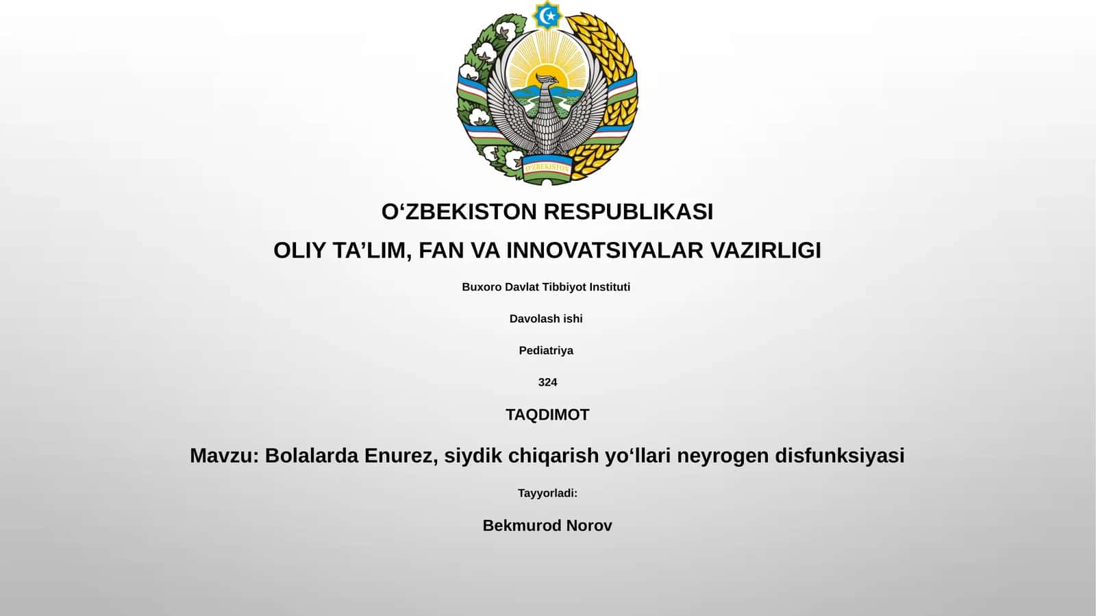 Bolalarda Enurez, siydik chiqarish yo‘llari neyrogen disfunksiyasi 1