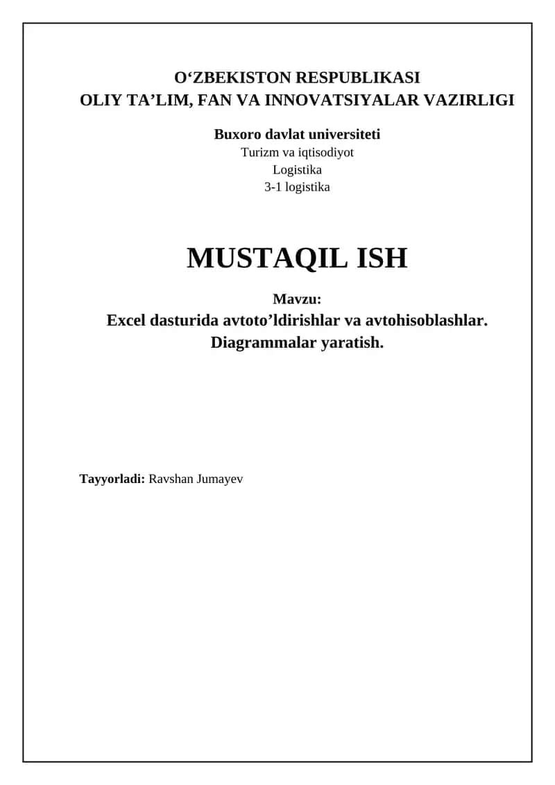 Excelda avtotўldirish va avtohisoblash 1