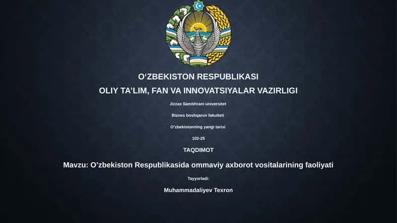 O'zbekiston Respublikasida ommaviy axborot vositalarining faoliyati 1