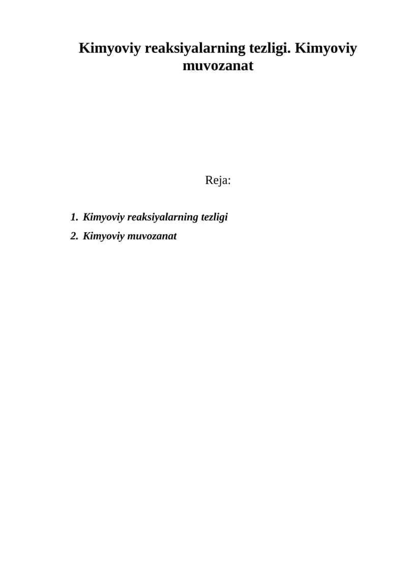 Kimyoviy reaksiyalarning tezligi 1
