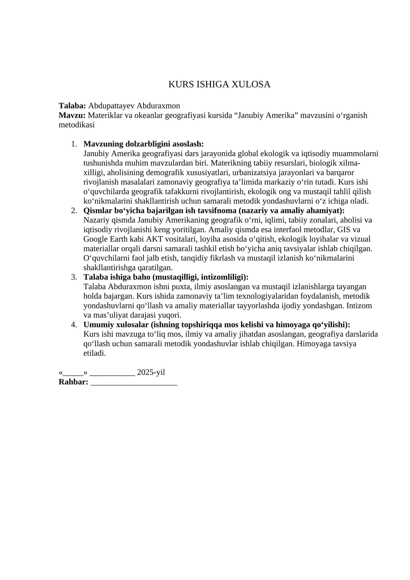 Materiklar va okeanlar geografiyasi kursida “Janubiy Amerika” mavzusini o‘rganish metodikasi 1