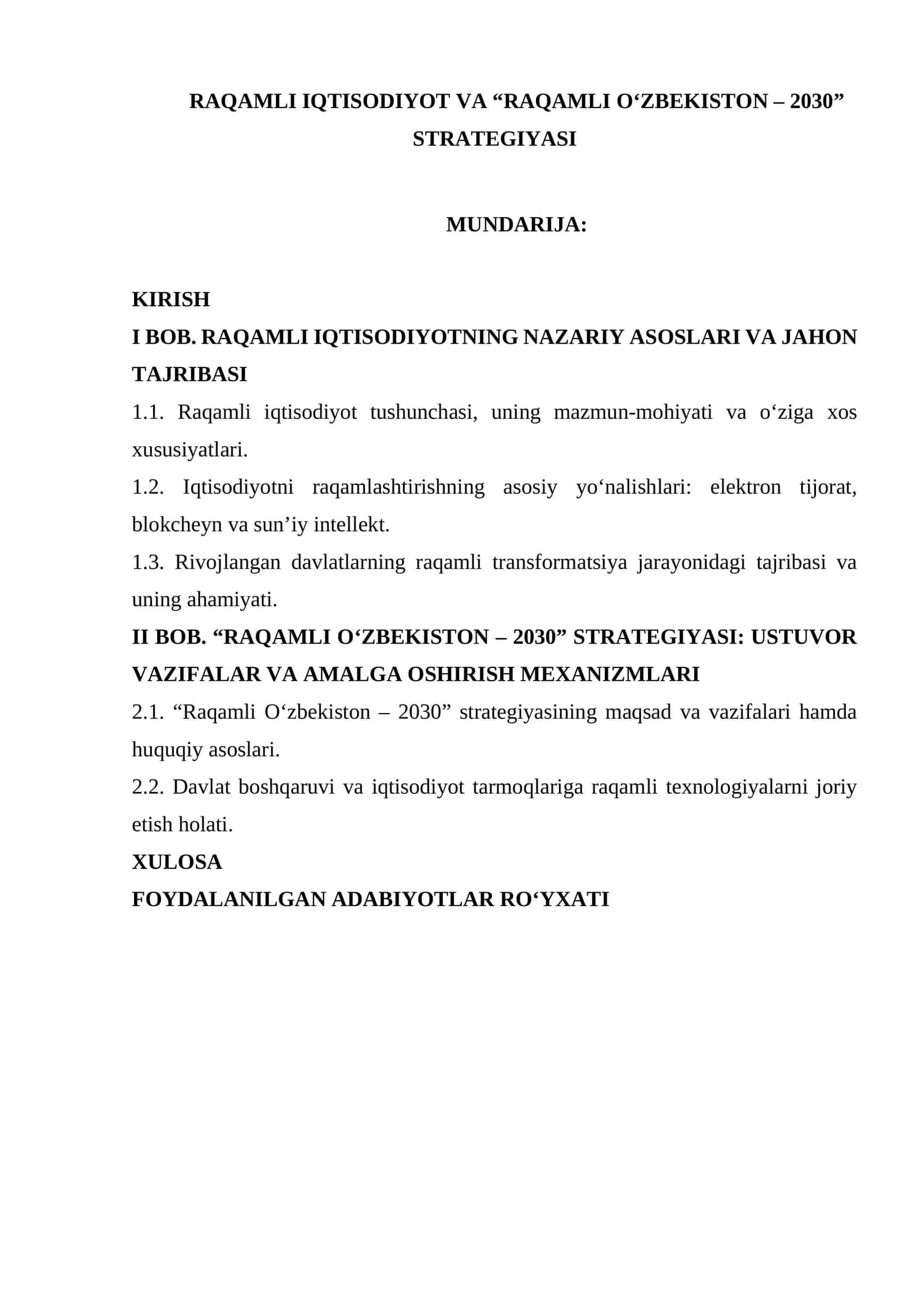 RAQAMLI IQTISODIYOT VA “RAQAMLI O‘ZBEKISTON – 2030” STRATEGIYASI 1