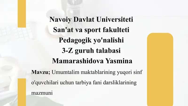 Umumtalim maktablarining yuqori sinf o'quvchilari uchun tarbiya fani darsliklarining mazmuni 1