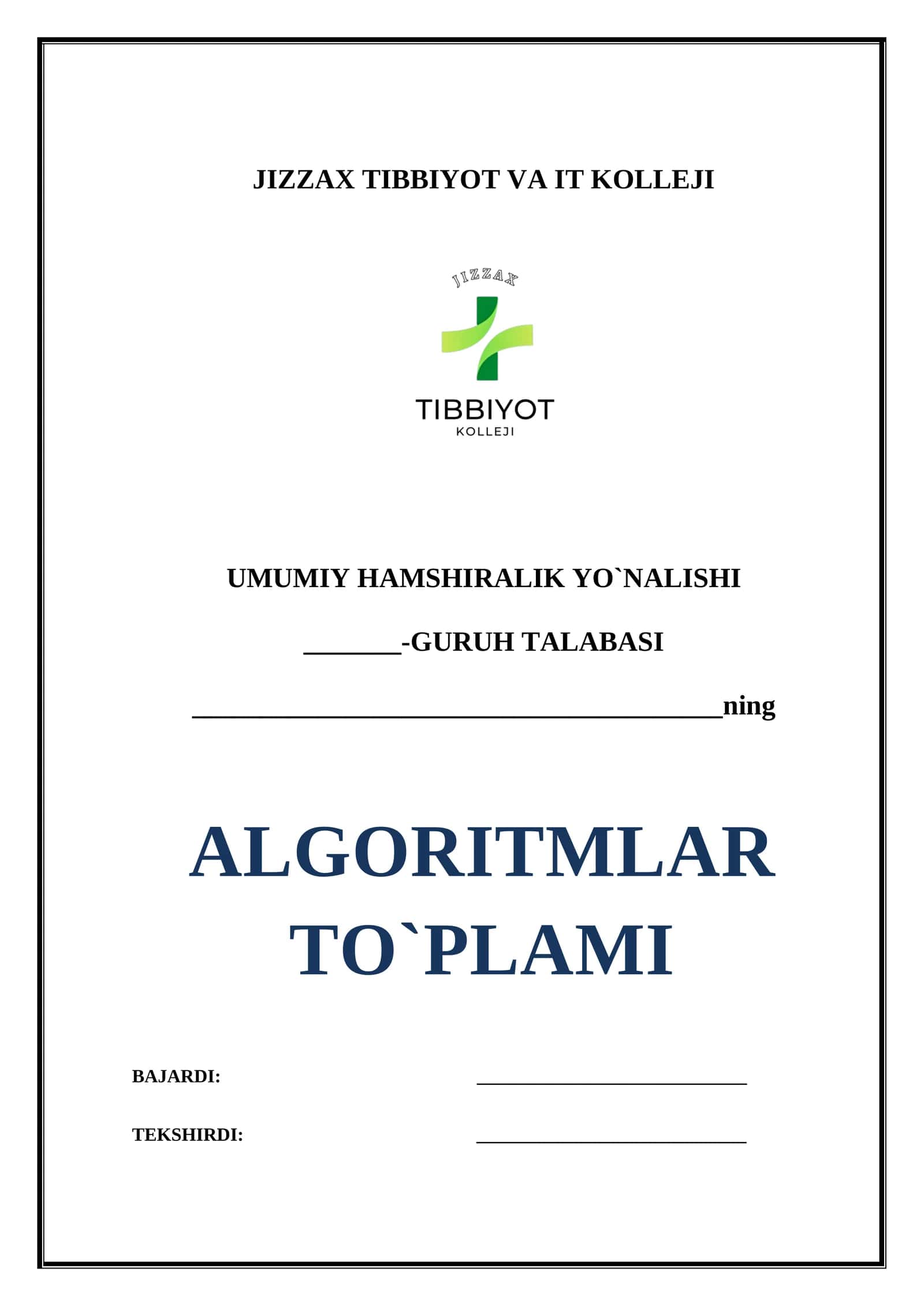ALGORITMLAR TO`PLAMI 1