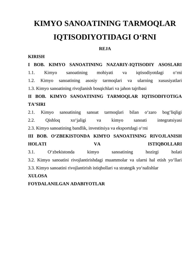 Kimyo Sanoating Tarmoqlar Iqtisodiyotidagi O‘rni 1