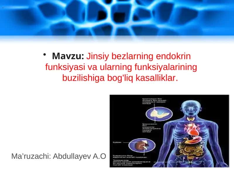 Jinsiy bezlarning endokrin funktsiyasi va ularning funksiyalarining buzilishi va bog'liq kasalliklar 1
