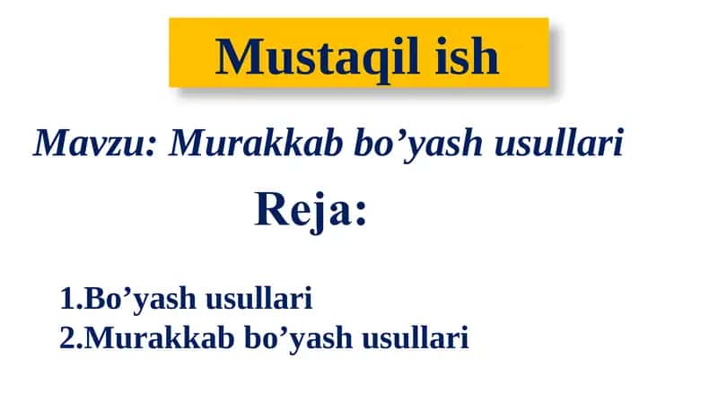 Murakkabbo’yashusullari 1