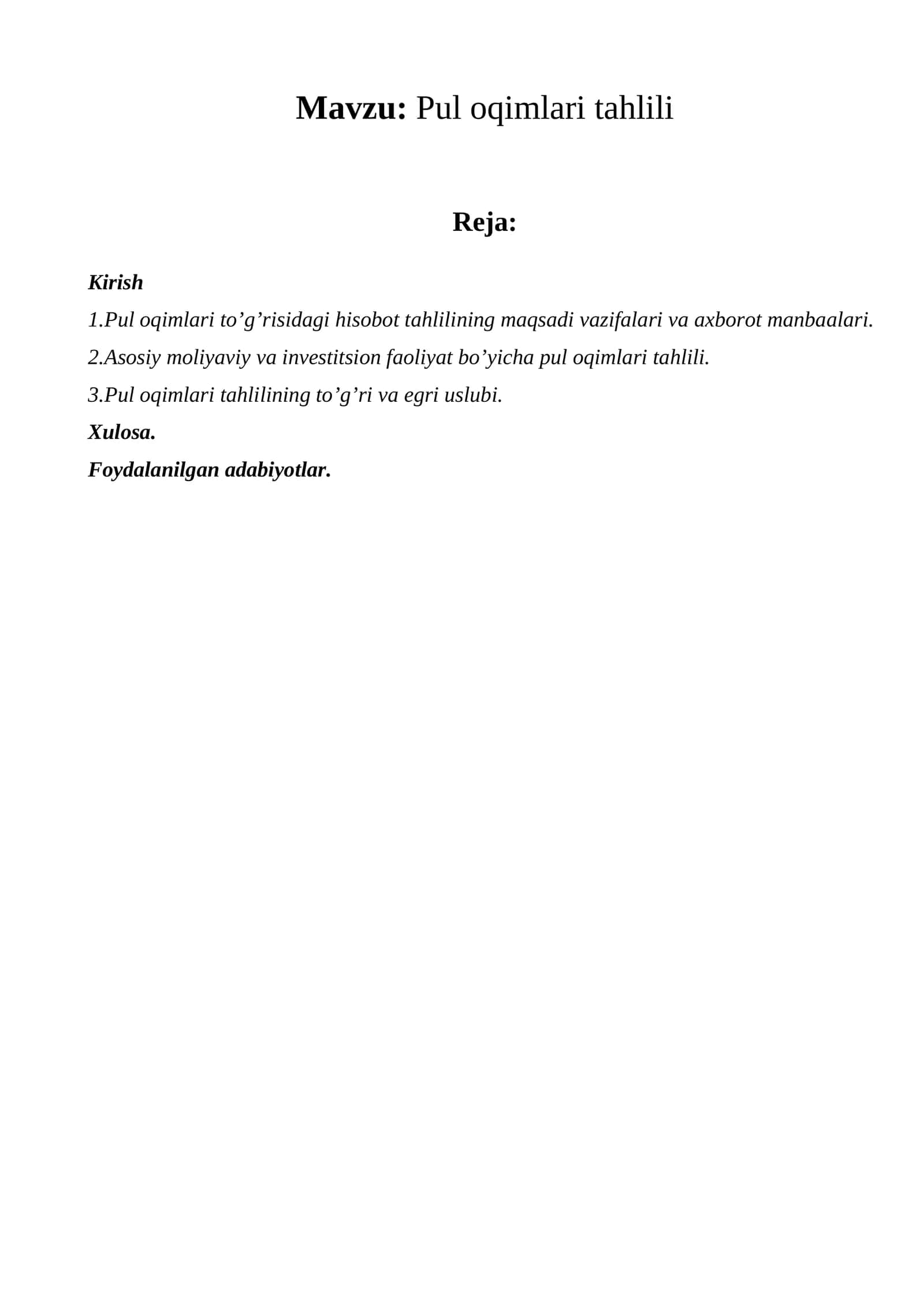 Pul oqimlari tahlili 1