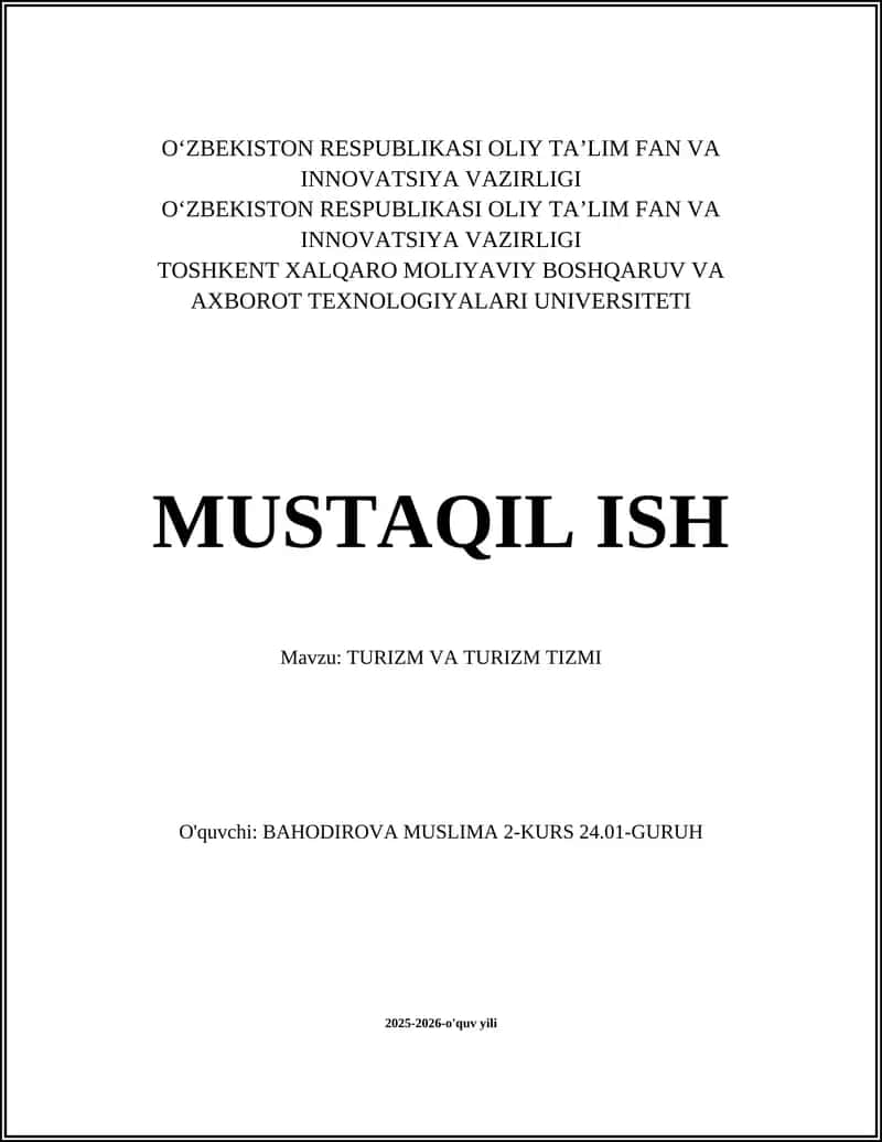 TURIZM VA TURIZM TIZMI 1