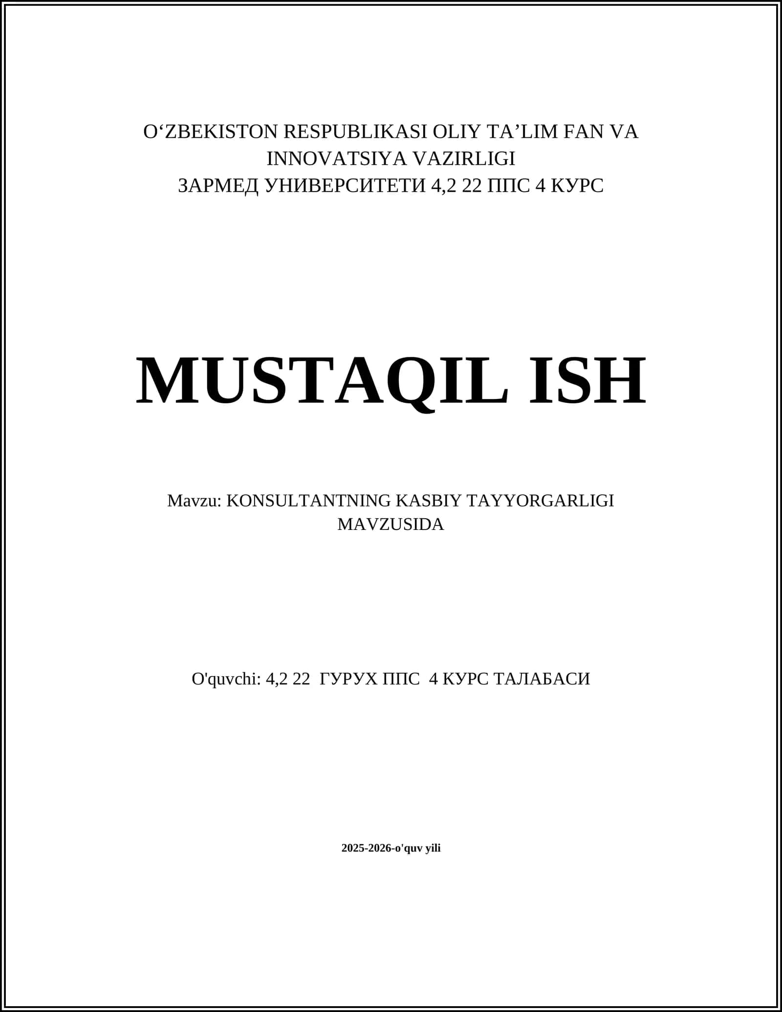 KONSULTANTNING KASBIY TAYYORGARLIGI MAVZUSIDA 1