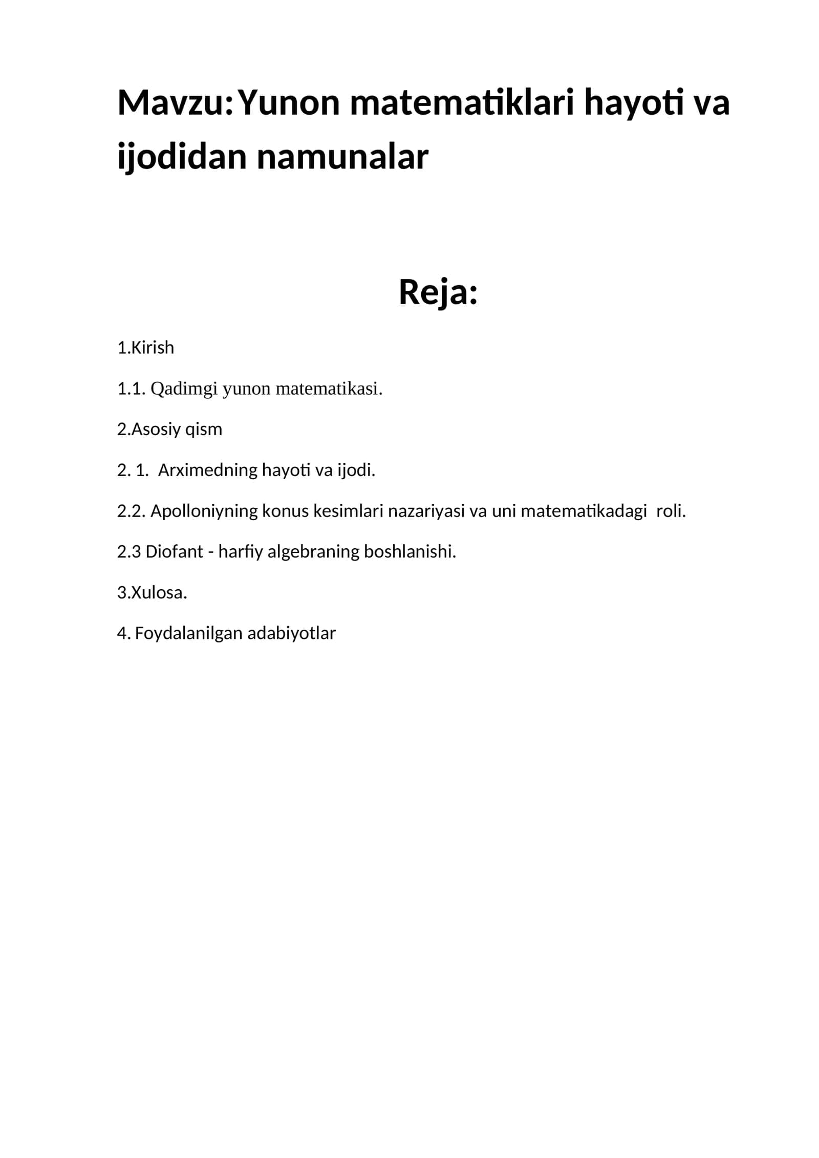 Yunon matematiklari hayoti va ijodidan namunalar 1