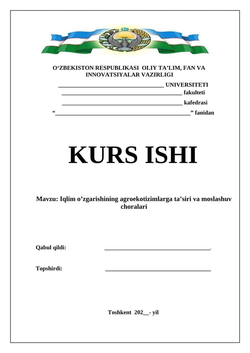 Iqlim o’zgarishining agroekotizimlarga ta’siri va moslashuv choralari 1