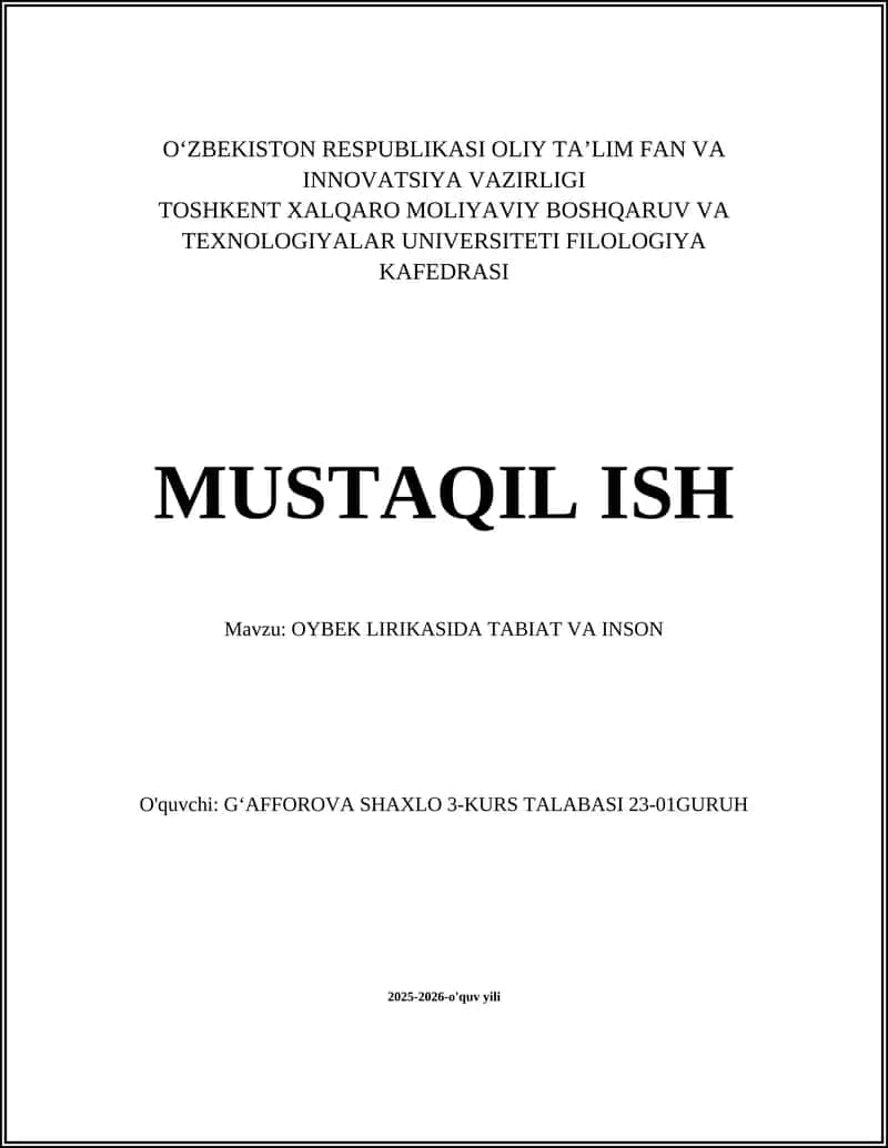 Oybek lirikasi: tabiat va inson uyg'unligi 1