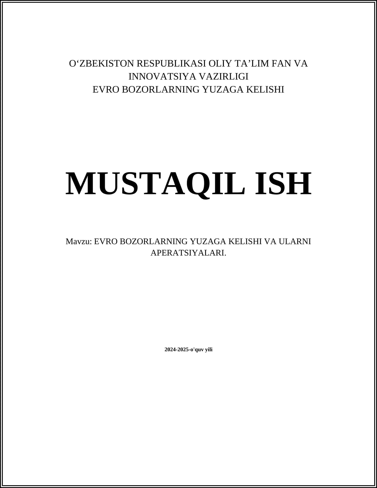 EVRO BOZORLARNING YUZAGA KELISHI VA ULARNI APERATSIYALARI 1
