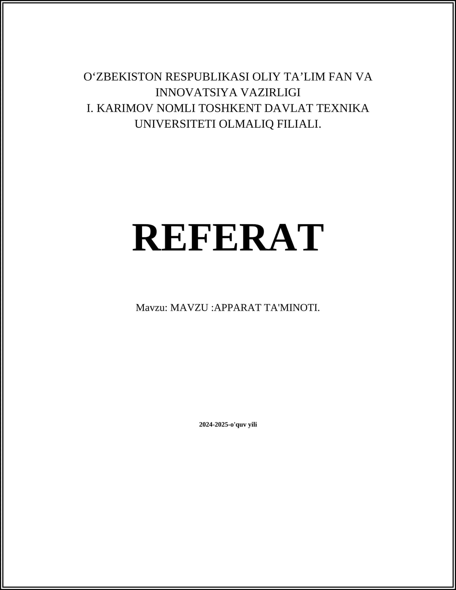 APPARAT TA'MINOTI 1