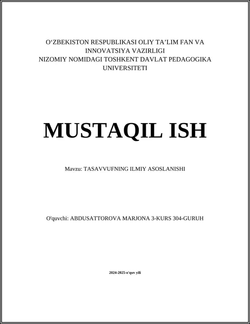 TASAVVUFNING ILMIY ASOSLANISHI 1