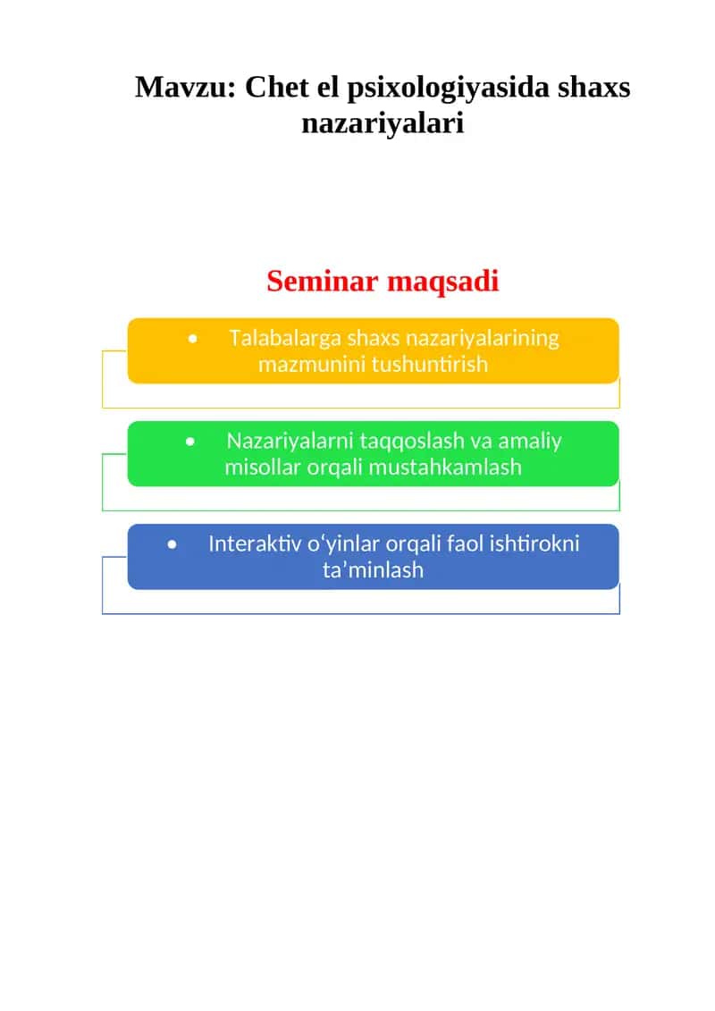 Chet el psixologiyasida shaxs nazariyalari seminar ishlanma 1
