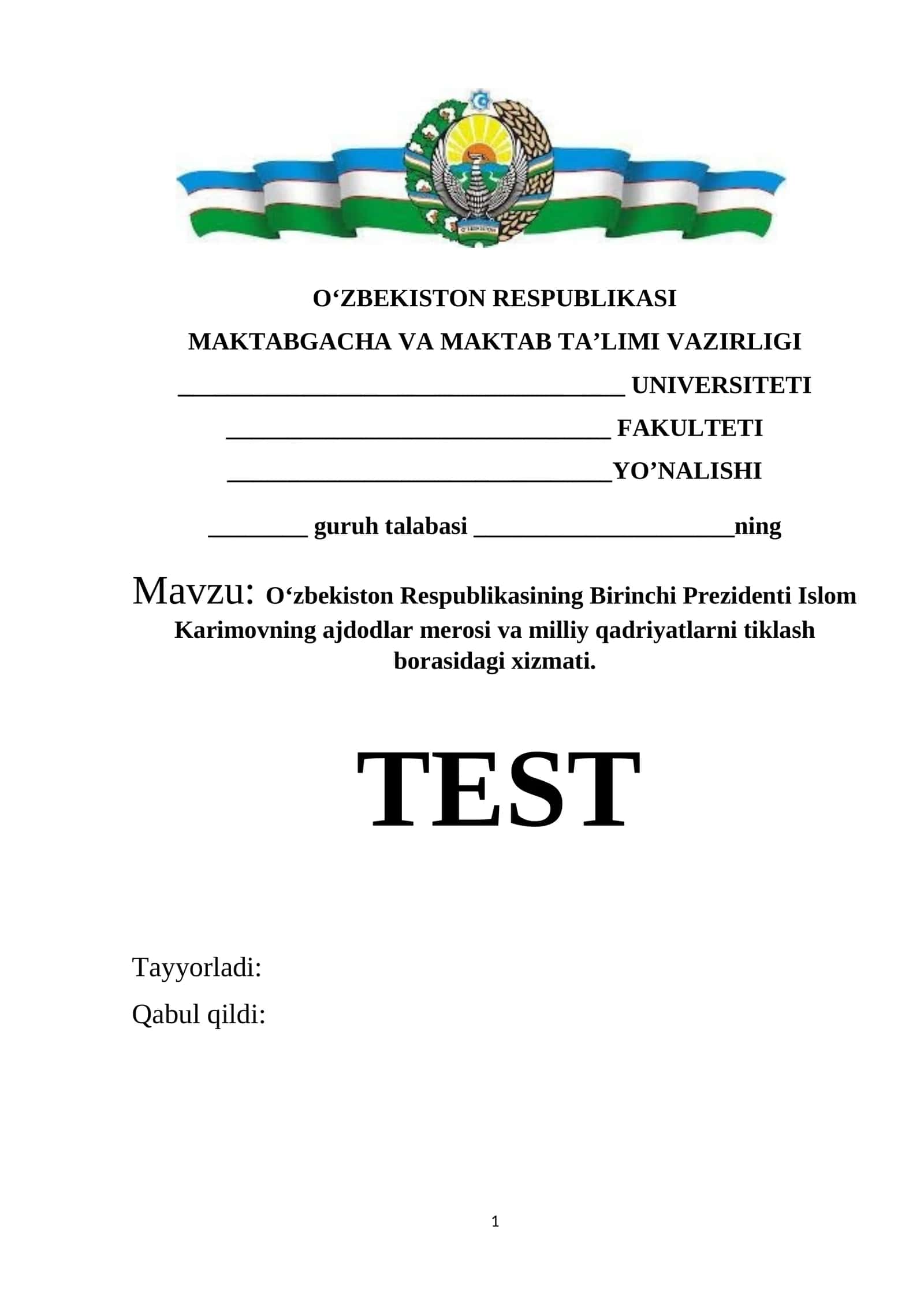 O‘zbekiston Respublikasining Birinchi Prezidenti Islom Karimovning ajdodlar merosi va milliy qadriyatlarni tiklash borasidagi xizmati. 1