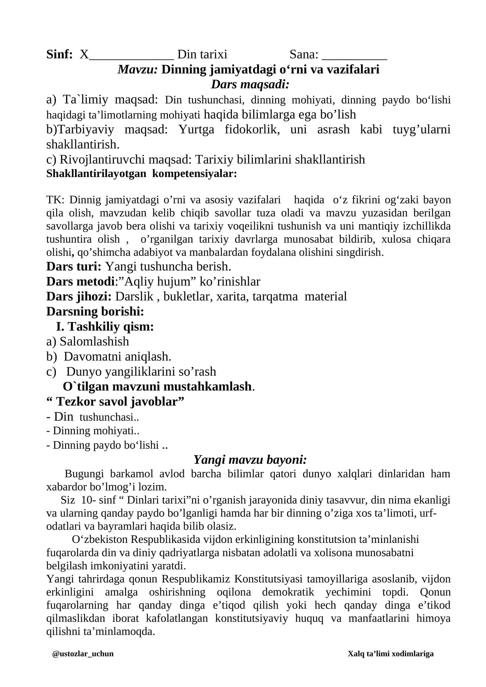 Dinning jamiyatdagi o‘rni va vazifalari 1