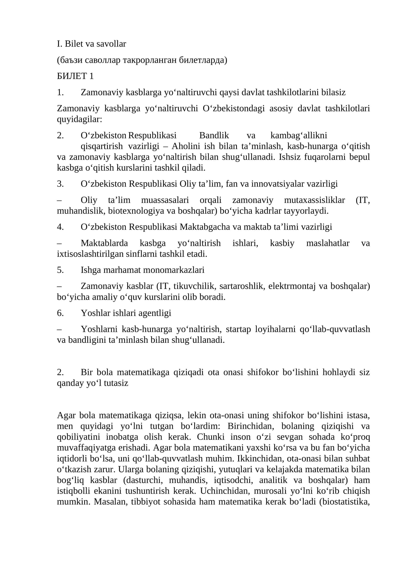 Maktab maslahatchisi suhbat bilet savollariga tayyorgarlik 1