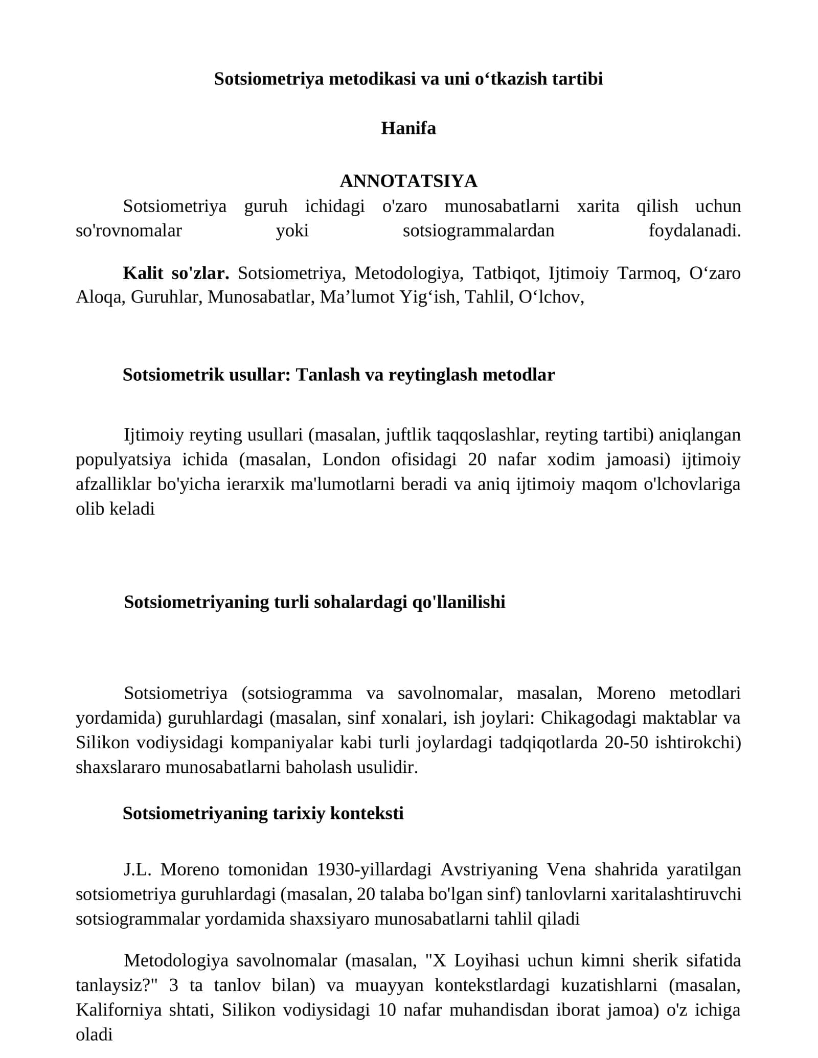 Sotsiometriya metodikasi va uni oʻtkazish tartibi 1