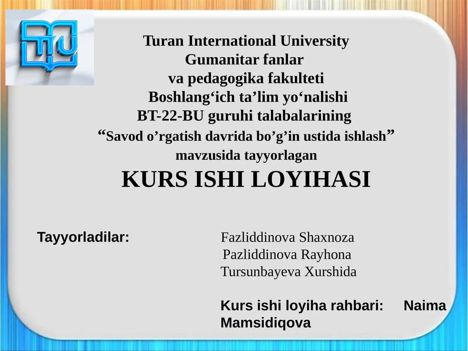 Savodo’rgatish davrida bo’g’in ustida ishlash kurs ishi 1