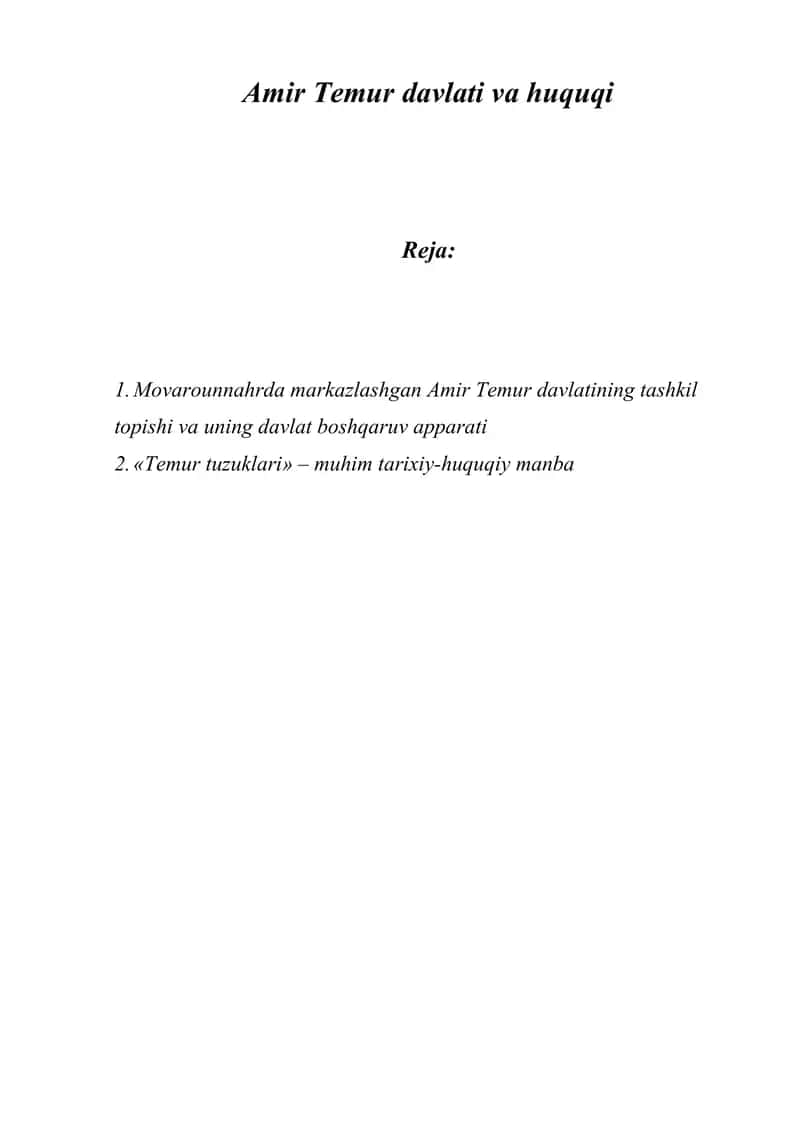 Amir Temur davlati va huquqi 1