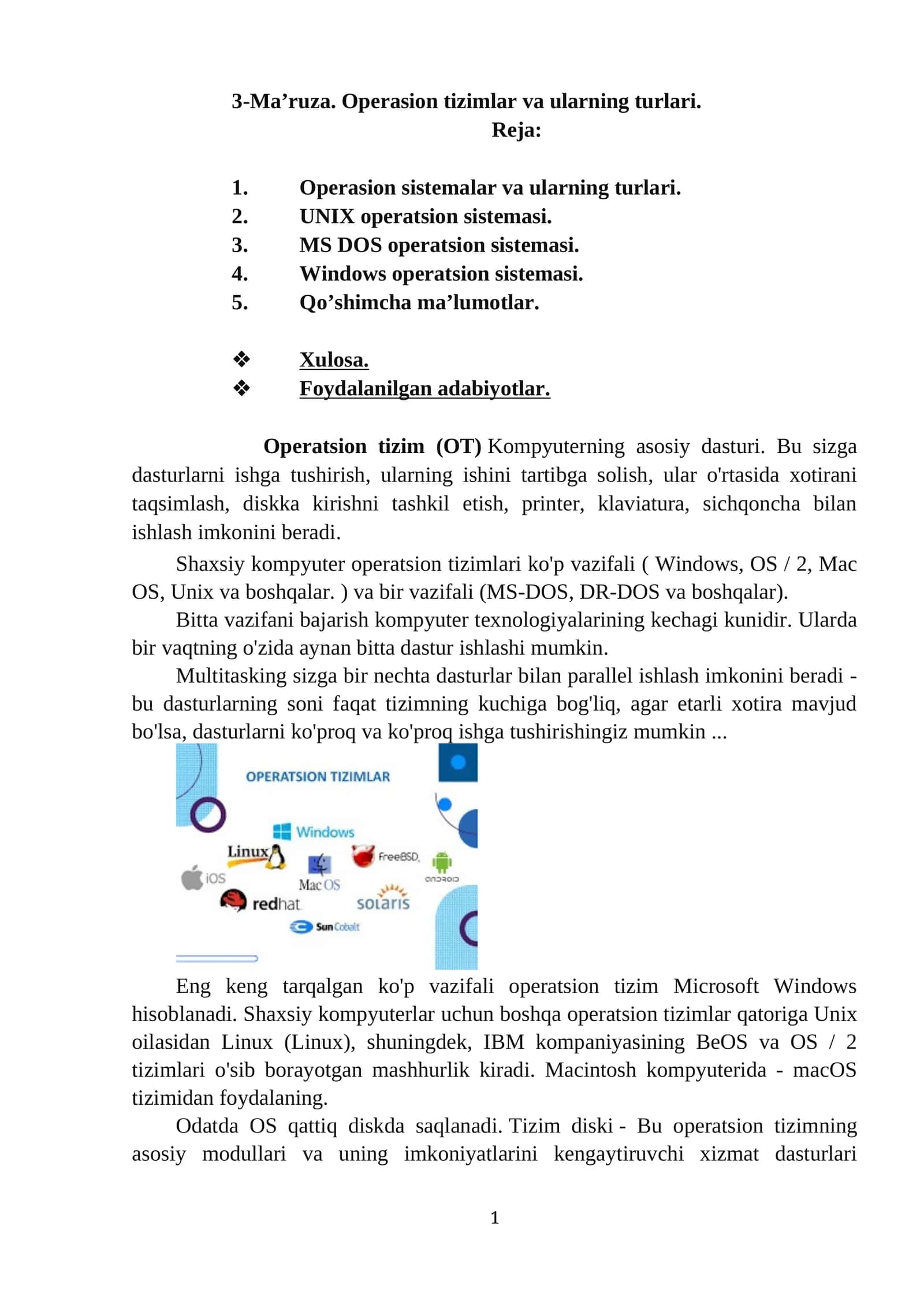 Operatsion tizimlar va ularning turlari 1