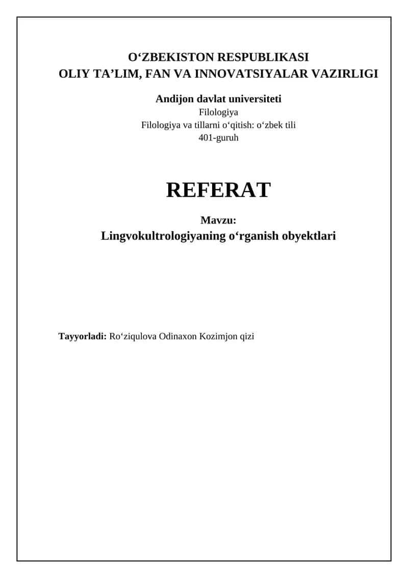 Lingvomadaniyatshunoslikning asosiy tushunchalari va rivojlanishi 1