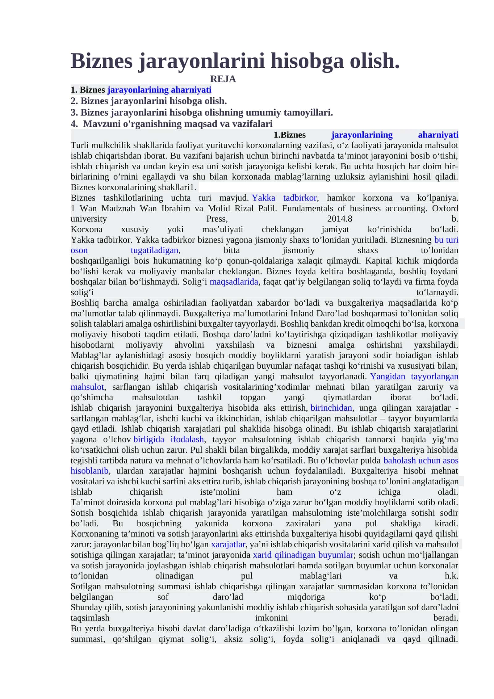 Biznes jarayonlarini hisobga olish 1