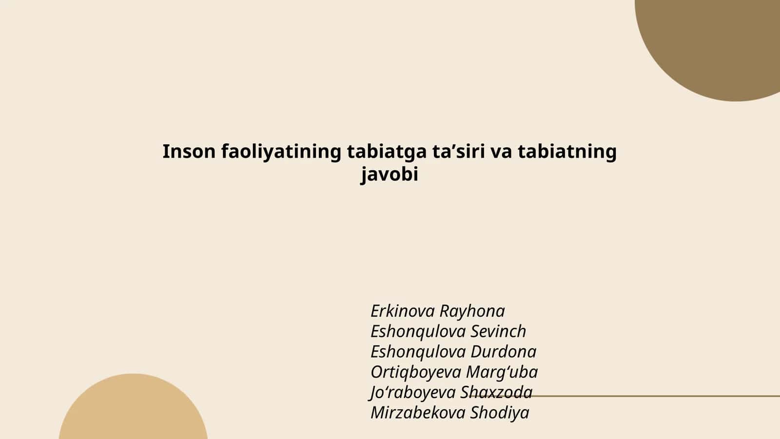 Inson faoliyatining tabiatga taʼsiri va tabiatning javobi 1