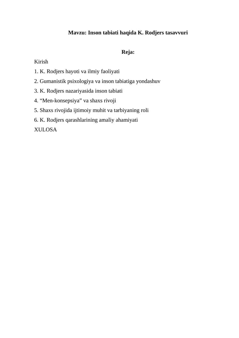 Inson tabiati haqida K. Rodjers tasavvuri 1