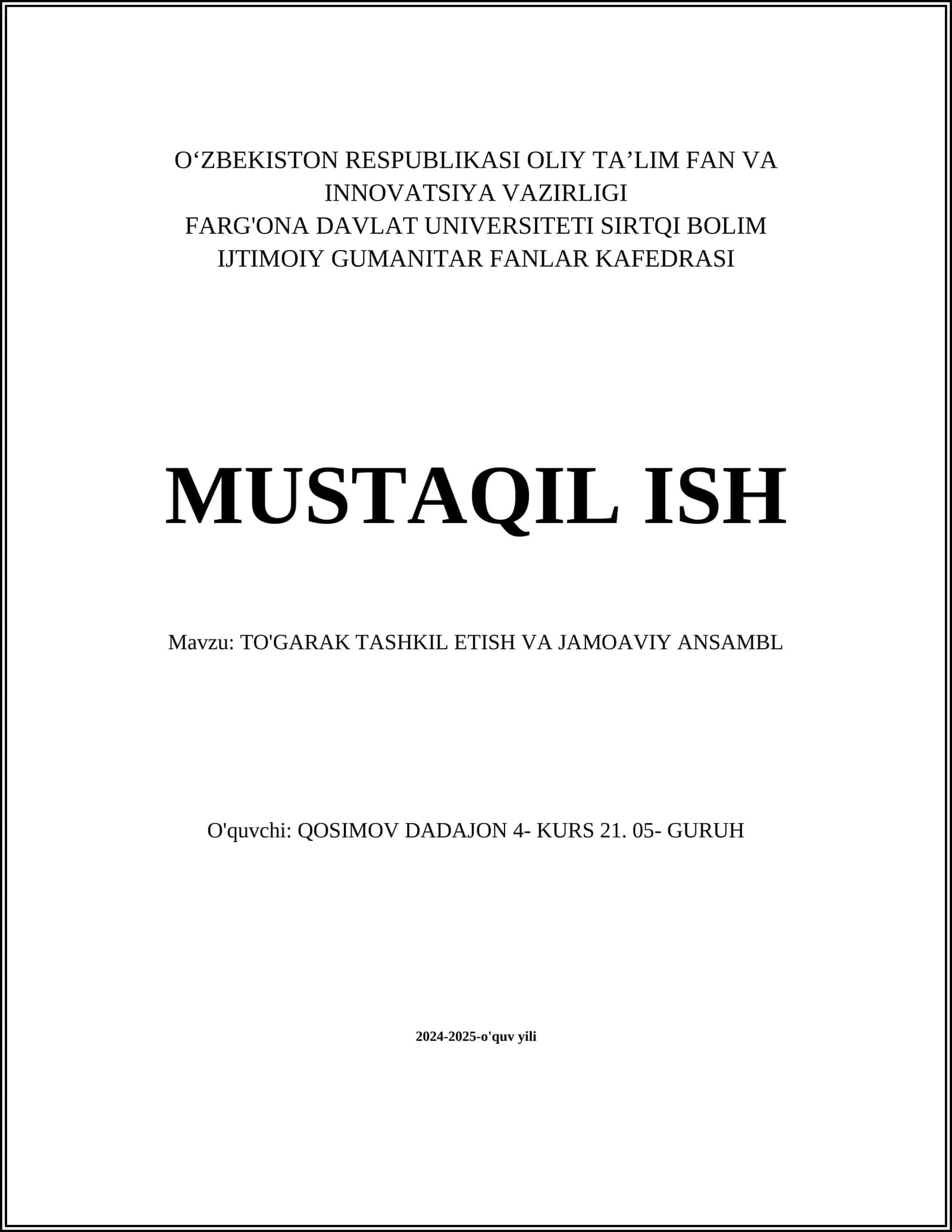 TO'GARAK TASHKIL ETISH VA JAMOAVIY ANSAMBL 1