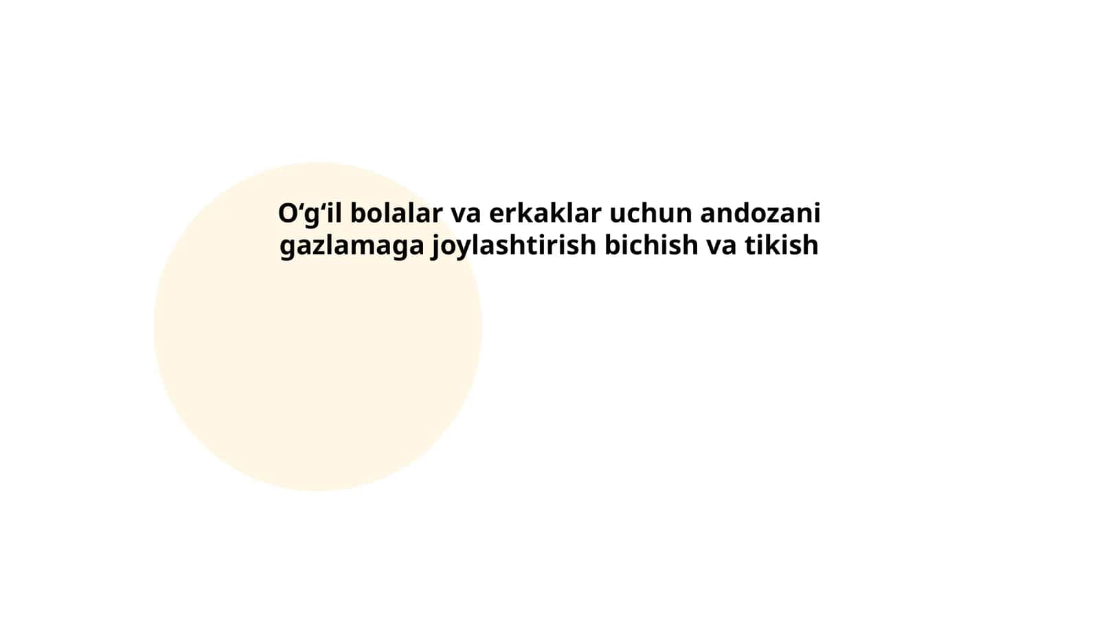O‘g‘il bolalar va erkaklar uchun andozani gazlamaga joylashtirish bichish va tikish 1