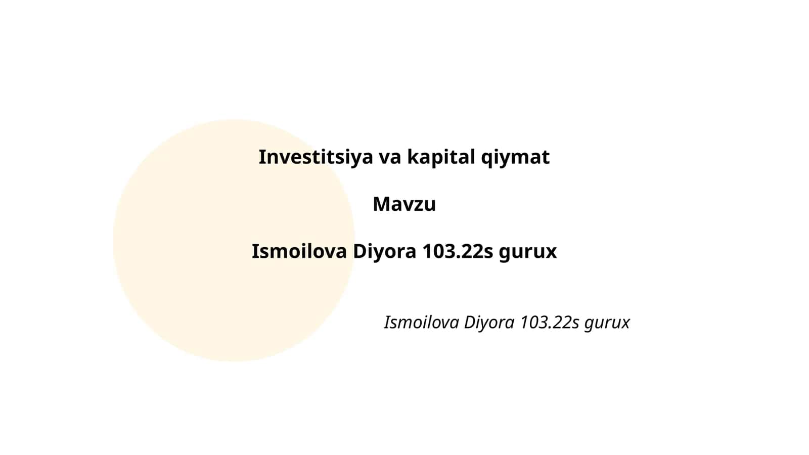 Investitsiya va kapital qiymat 1