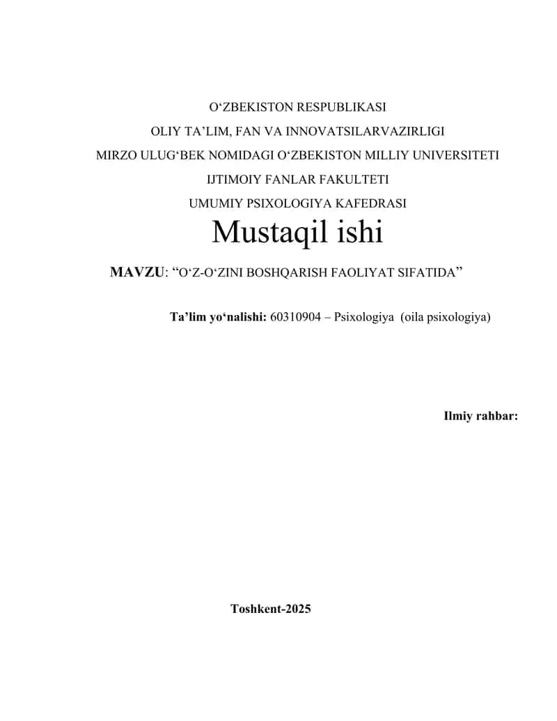 O‘Z-O‘ZINI BOSHQARISH FAOLIYAT SIFATIDA 1