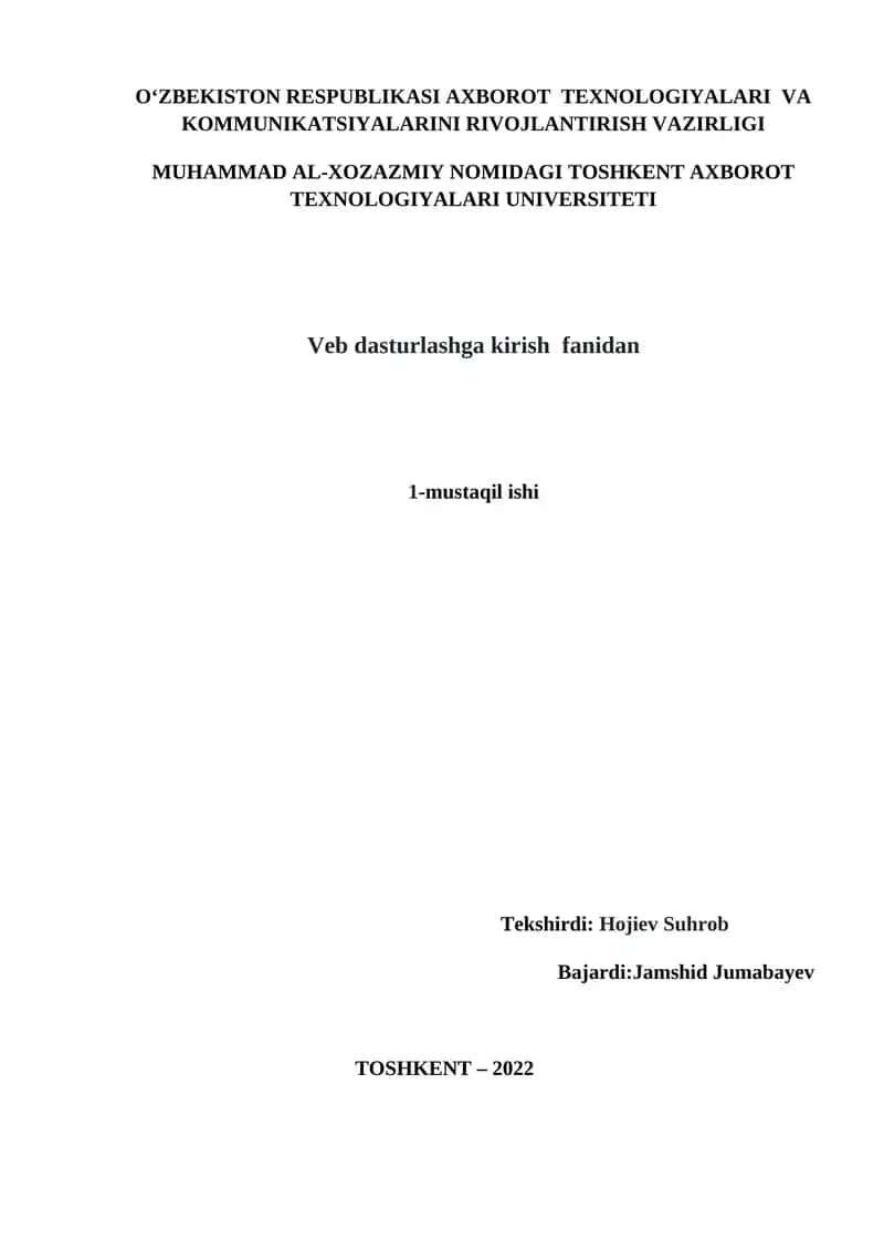 Javascript tilida obyektlar yordamida sahifa yaratish 1