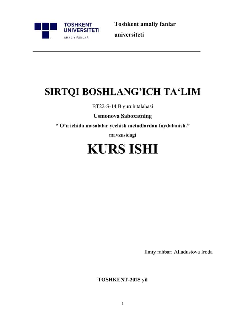 O’n ichida masalalar yechish metodlardan foydalanish 1