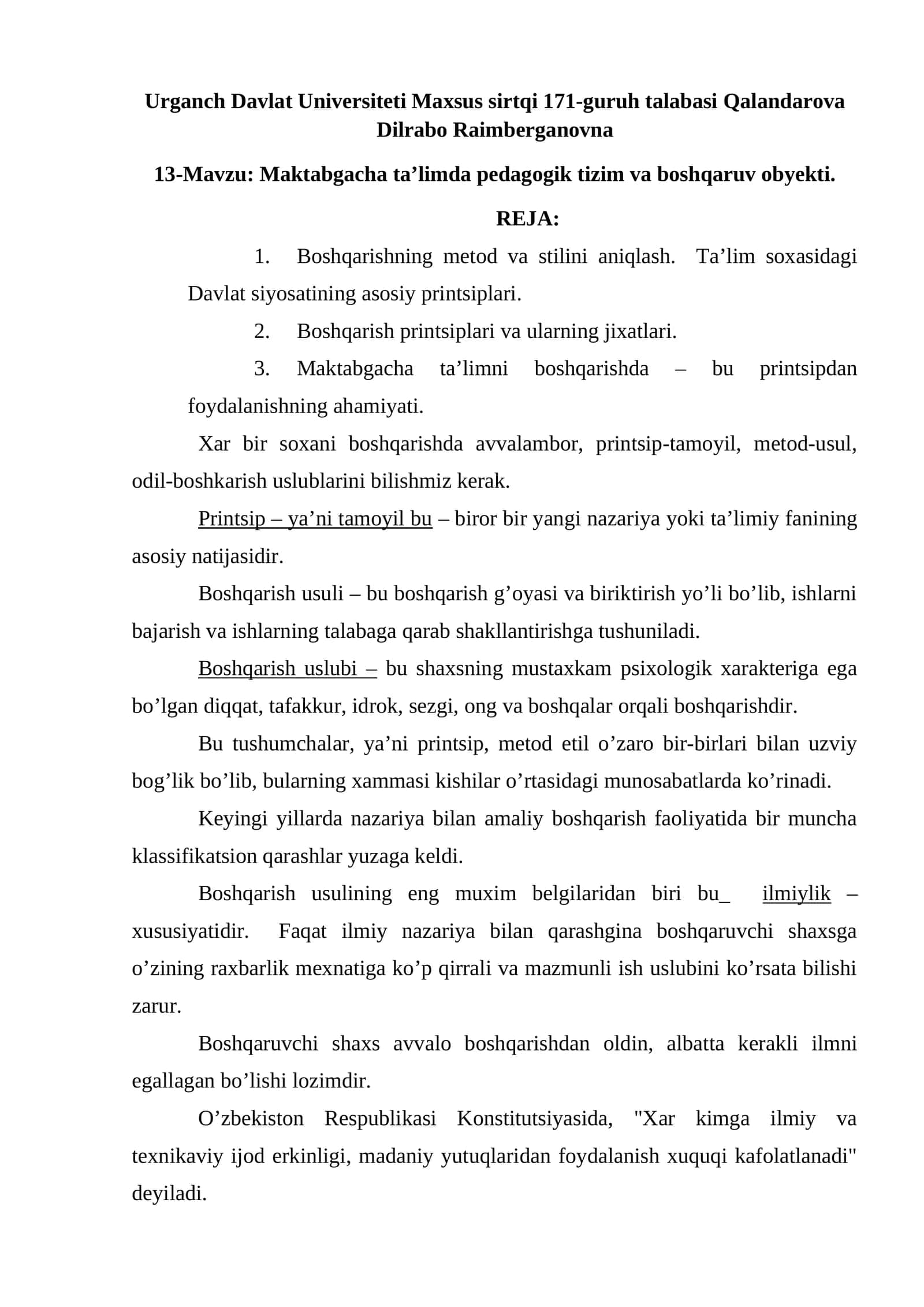 Maktabgacha ta’limda pedagogik tizim va boshqaruv obyekti 1