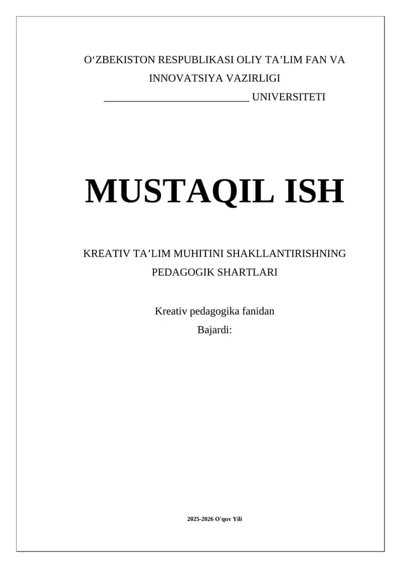 Kreativ Ta'lim Muhitini Shakllantirishning Pedagogik Shartlari 1