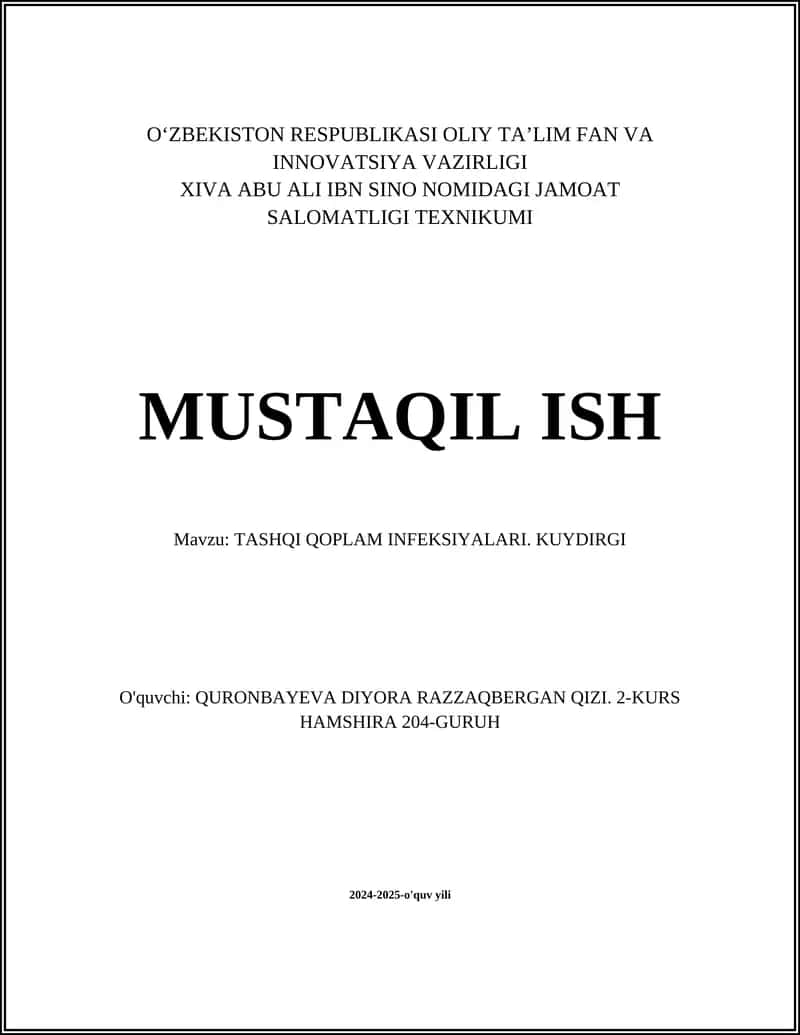 TASHQI QOPLAM INFEKSIYALARI. KUYDIRGI 1